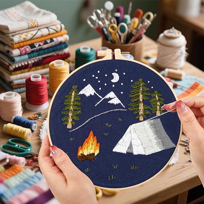 Crafmanoe Christmas Embroidery Kits for Beginners Adults, Hand Embroidery Starter Kits, Christmas Cross Stitch Kits for Beginners Craft Kits for Adults Women, Embroidery Hoops, Thread & Video Tutorial