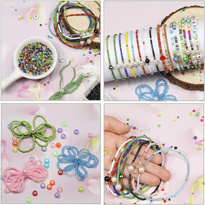 19600pcs 2mm Glass Seed Beads 24 Colors Small Beads Kit Bracelet Beads with 24-Grid Plastic Storage Box for Jewelry Making(24 Colors)