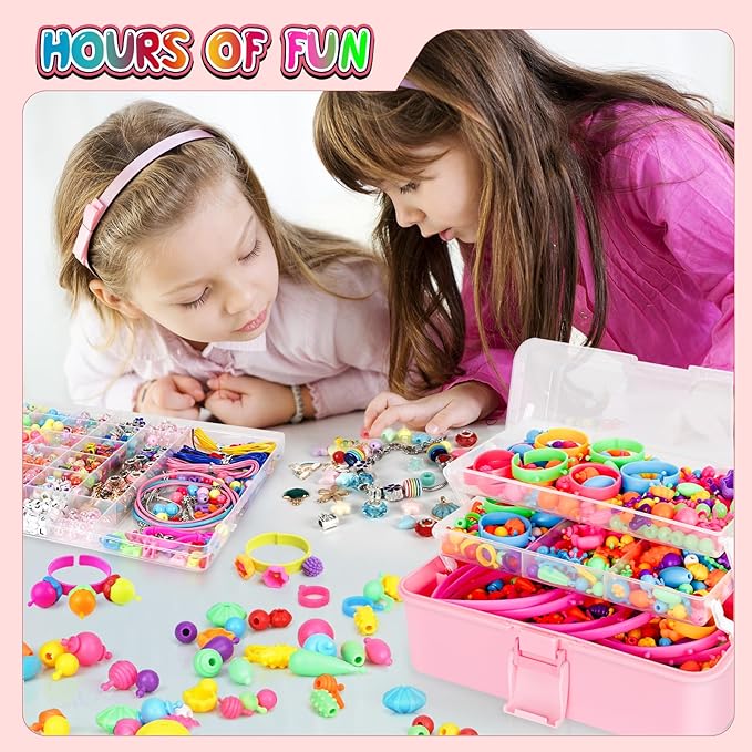 funzbo 1600 pcs pop beads with bracelet making kit, jewelry making kit for 3 4 5 6 7 8 9 year old little girls, arts and crafts necklace bracelet ring snap, birthday valentines day gifts for kids