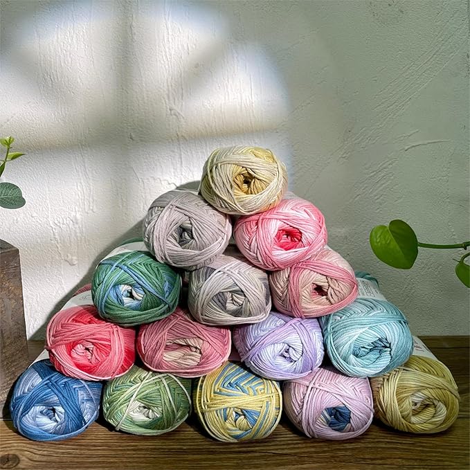 Fine Knitted and Crocheted Cotton Yarn, 100% Long Staple Cotton Yarn Multicolour Gradient Yarn, Infant Sports, 2 Packages 100 g/3.52 oz (50 g/162 yds per Strand)-sc11