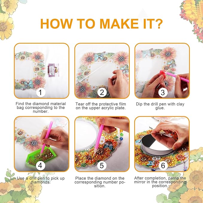 2Pcs Diamond Art Painting Mirror,Special Shaped Crystal DIY Diamond Suncatcher for Beginner Arts Crafts Gifts Home Decor Handmade Gift