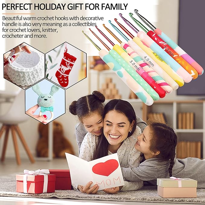 Coopay Warm Crochet Hooks 2G Crochet Hook Set for Women Girls Mom Teens, Cute Crochet Needles for Crocheting Art Aluminum Soft Grip Comfortable Knitting Hook for Yarn Craft Crochet Kit for Beginner