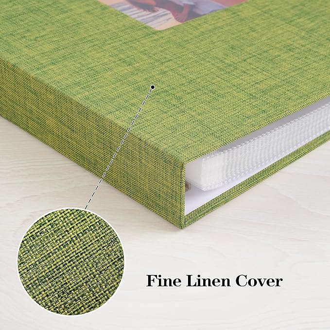 Mublalbum 8.5x11 Inch DIY Scrapbook Photo Album with 40 Plastic Sleeves 80 Pages Top-Loading Protectors, Linen Cover 3-Ring Binder for Baby Wedding Travel and DIY Projects (Green)
