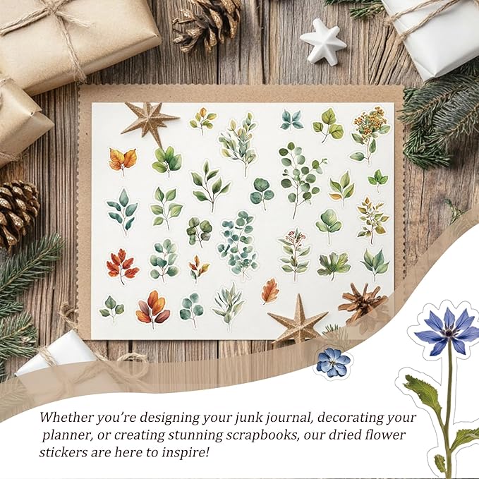 450 Pcs Flower Stickers for Scrapbook Supplies, Dried Pressed Flowers Scrapbook, Natural Flower Stickers for Scrapbooking, Planner, Junk Journal, Bullet Journal