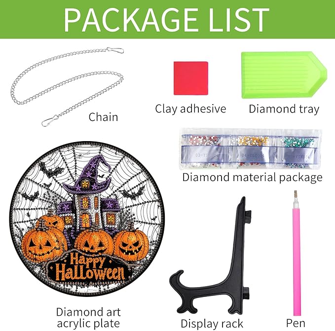 Wergund 5D DIY Halloween Diamond Art Hanging Kits, Hanging Diamond Art Pumpkin, Acrylic Special Shaped Rhinestone, Window Hanging Pendants for Home Wall Garden Front Door Outdoor Decor Gift(Halloween)