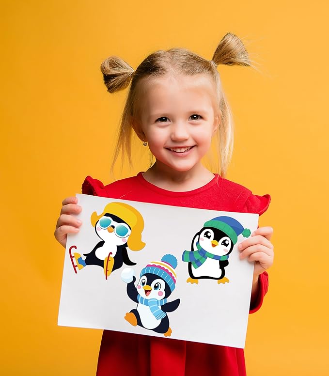 60sheets winter stickers crafts for kids - make-a-penguin face sticker- holiday gifts christmas goodie bag stuffer school classroom activity games party favors (small size)