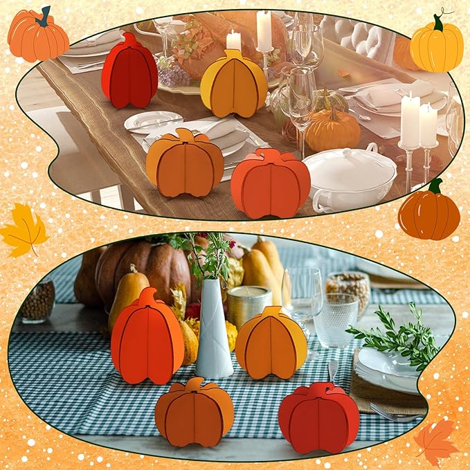 Blosssound 48 Pcs Fall Craft Set 36 Wood Pumpkin for Crafts 3D Pumpkin Cutouts with 12 Colored Markers Wooden Unfinished Slices to Paint for Thanksgiving Autumn Harvest DIY Handmade Tiered Tray Decor