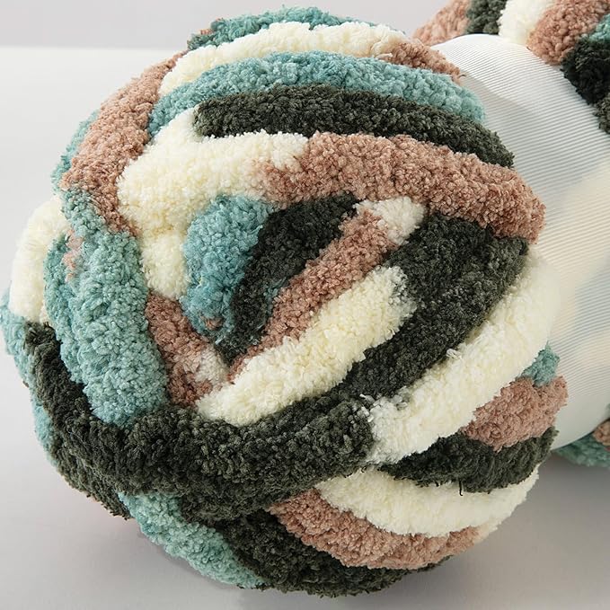 MABOZOO Tie Dye Chunky Yarn for Crocheting 8 Pack,Fluffy Jumbo Chenille Yarn,Soft Plush Yarn Bulky,Giant Thick Fuzzy Yarn for Hand Knitting or Arm Knitting,Green Multi (26 yds,8 oz Each Skein)