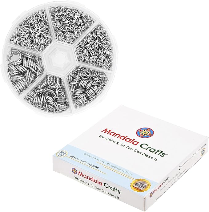Mandala Crafts Assorted Silver Color Jump Rings Jewelry Findings Metal O Rings for Jewelry Making Supplies - 1250 4mm to 10mm Small Open Jump Rings Kit for Necklace Earring