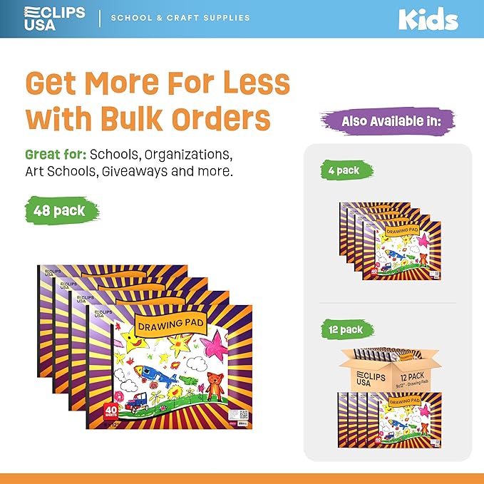 Sketch Book for Kids, Drawing Pad for Kids, Drawing Paper, Sketch Pad for Kid, Kid Sketch Book (9 x 12, 40 Sheets) (48)