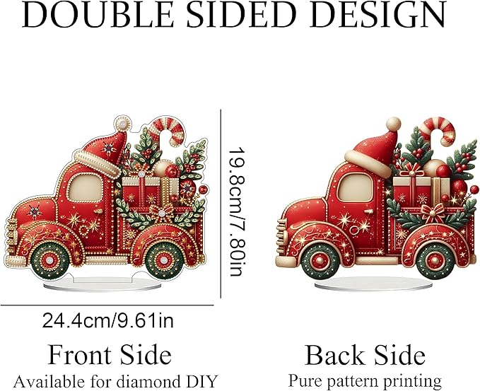 JJFox DIY Tabletop Diamond Art Painting Kit,Double Sided Desktop Ornament Special Shaped Rhinestone Desk Placement Ornament,Home Stand Up Gem Painting Craft Kit,Gift (Christmas Car)