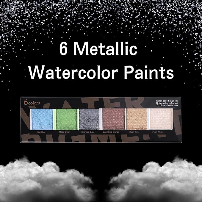 CityLights Splendor Metallic Watercolor Paints, 6 Color Set with Lustrous Silver for Artists