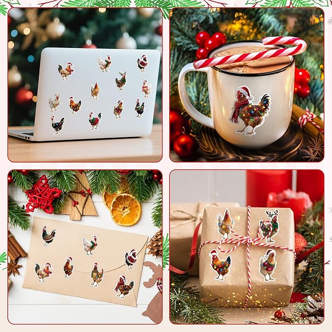 h1vojoxo christmas chicken sticker rolls - 1000pcs christmas chicken stickers in 2 rolls 16 designs funny xmas chickens realistic label tag seal sticker for kids craft envelopes xmas party supplies