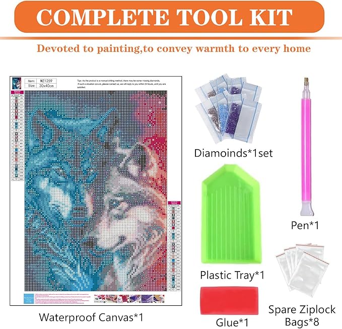 igoodom Wolf Diamond Art Kits for Adults, Wolf Diamond Painting Kit, Full Drill Round Diamond Art Kits, DIY Gem Art and Crafts for Home Wall Decor Gift 12x16inch