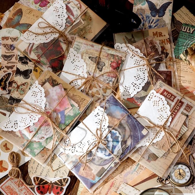 Vintage Scrapbooking Supplies Kit Vintage Stickers for Scrapbooking Journaling Aesthetic Paper Stickers Material Ephemera Pack for Junk Journal Bullet Journals Planners Notebooks(83 Pieces)