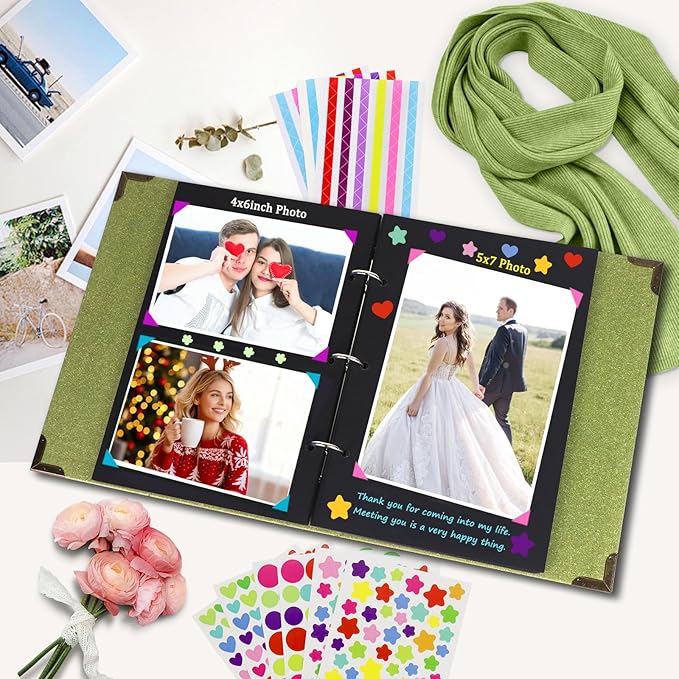 ZEEYUAN Hardcover Scrap Book Album Journal Photos Scrapbook Memories Photo Book Album Vintage DIY Photo Scrap Book Gifts for Couples Anniversary Christmas Thanksgiving Valentines Day