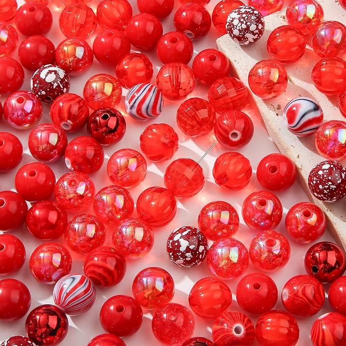 16mm Acrylic Bead 100pcs Focal Spacer Bead Red Chunk Bubblegum Beads for DIY Crafting Necklace Bracelet Jewelry Making Keychain (red)