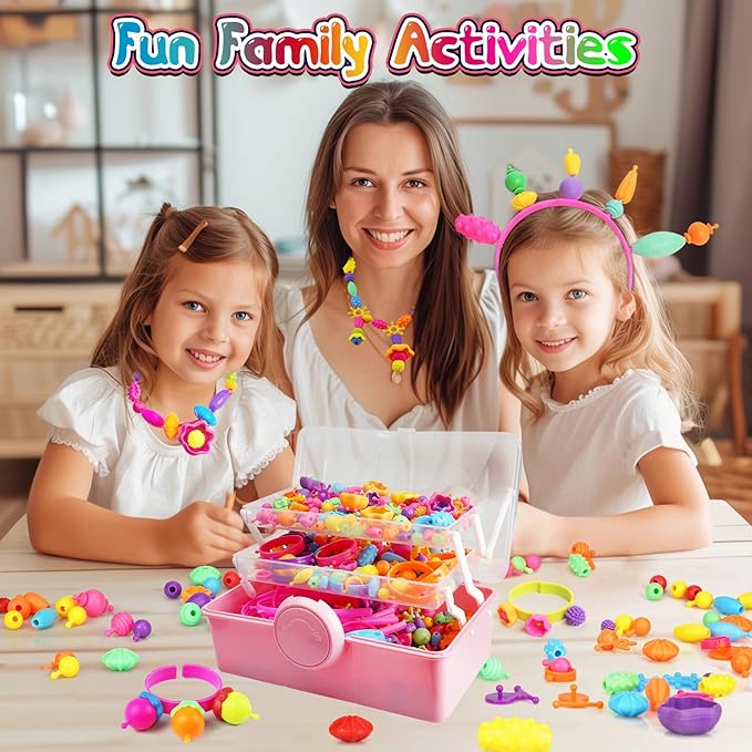 850pcs pop beads - jewelry making kit for 3 4 5 6 7 8 year old little girls, arts and crafts toys for kids, necklace bracelet ring hairband creativity snap set birthday valentines day gifts for kids