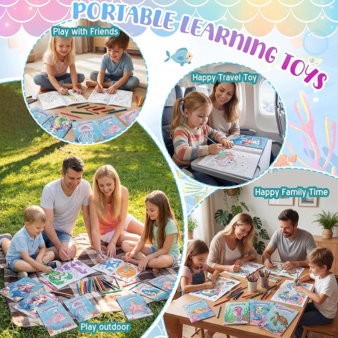 Liliful 144 Pcs Mermaid Coloring Book Bulk Mini Mermaid Theme Drawing Book with Sea Creature Shell Patterns Ocean Party Favors Goodie Bag Filler and Holiday Gifts