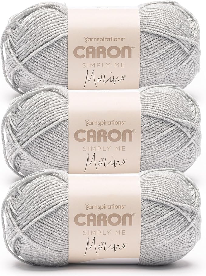 Caron Simply Me Merino Gray Willow Yarn - 3 Pack of 100g/3.5oz - 50% Acrylic, 50% Merino Wool - #3 DK (Light) - 215 Yards - Knitting/Crochet
