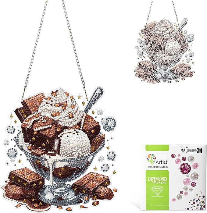 MAXBYE Diamond Art Kits for Adults Hanging Pendant, Chocalate and Ice Cream DIY Special Shaped Diamonds Painting Double Sided Rhinestone Gem Art for Beginners Gift Window Wall Door Decoration 8×8 Inch