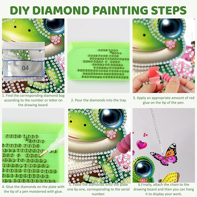 MEIYUDA Frog Diamond Art Hanging Kits for Adult, Cute Frog Diamond Painting Hanging Kits Ornaments, DIY Special Shaped Rhinestone Window Pendants kit for Home Garden Wall Decor Gift