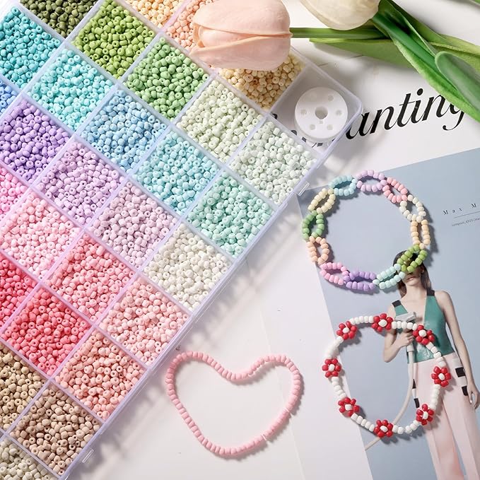3mm Seed Beads Matte, 39 Colors Frosted Seed Beads for Bracelet Making, Friendship Bracelet Beads for Girls Adults, Small Beads for Jewelry Making DIY Craft