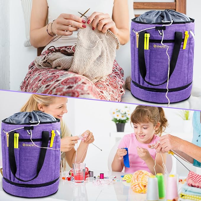 Expandable Yarn Storage Organizer, Crochet Bag & Yarn Tote with Zipper Closure, Yarn Holder for Crocheting and Knitting for Yarn Skeins, Hooks, Needles,Accessories – Gift for Crafters