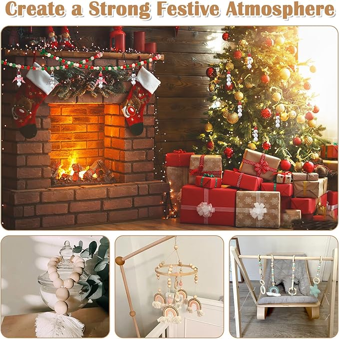 Wooden Beads for Crafts, 660 Pcs Natural Loose Wood Beads Rings Bulk Include Unfinished Beads with Holes, Smooth Wooden Ring, Polygon Spacer Beads Twine for Ornament Jewelry Making Home Garland Décor