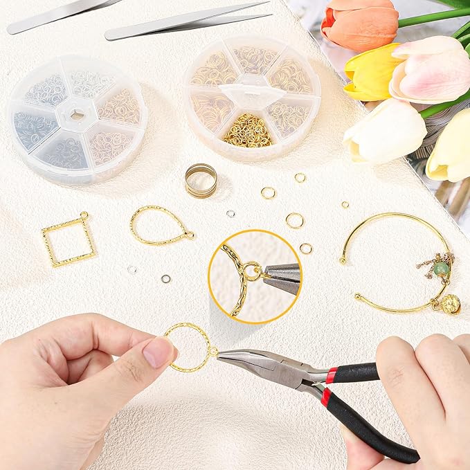 Gartful Jump Rings for Jewelry Making, 4-10mm Gold Jump Ring with Pliers & Tweezers & Opener Ring for Jewelry Repair & DIY Necklace, Bracelet, Earring, Keychain