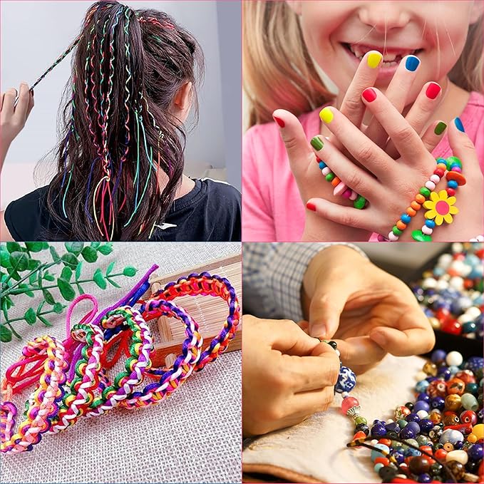 Stretchy String for Bracelets, Necklaces, Bead Stringing, Jewelry Making, Hair Braiding, and Crafts. Diameter: 1mm, Length: 330 Feet, Rainbow and Black (2 Pieces)