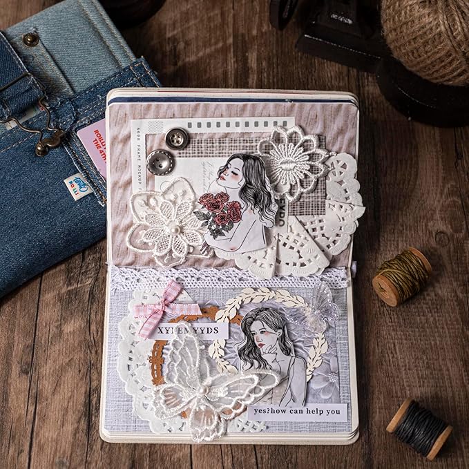 Fabric-Style Washi Sticker Set, 60PCS Vintage Ephemera for Scrapbooking, Journaling, DIY Crafts and Planner Supplies