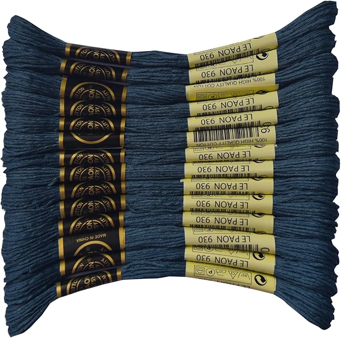 LE PAON 14-Pack Embroidery Floss, Six Strands 100% Long Staple Cotton Embroidery Thread, 8.7-Yard,Color Number:930,Dark Antique Blue