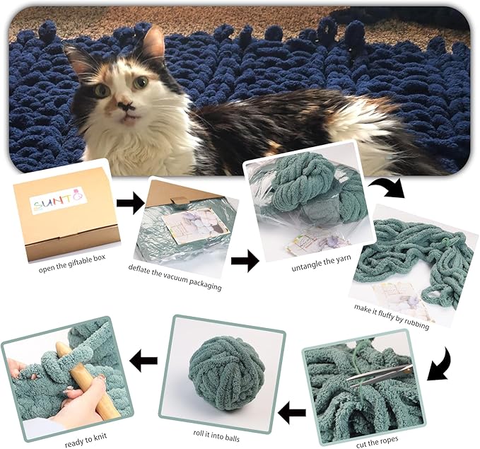 SUNTQ 8 Pack Assorted Yarn - Bulky Chenille Fluffy for Crocheting, Knitting & Arm Knitting - 4 Navy Blue, 4 White (32 yds, 8.8 oz Each)