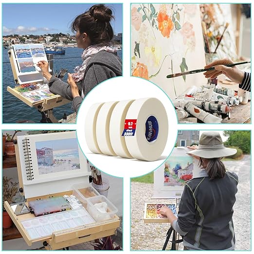 kiwihub 2 pack artist tape for watercolor paper, white art masking tape for drafting painting canvas framing - acid free 0.5" x 148 ft & 1" x 148 ft