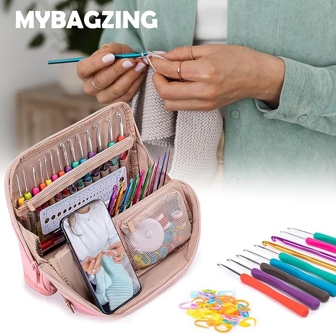 Empty Crochet Hook Case - Stand Up Crochet Hook Organizer with 30 Slots for Crochet Hooks & needles, Crochet Accessories - Crochet Needles Set for Crochet Lovers, Crochet Kit for Beginners