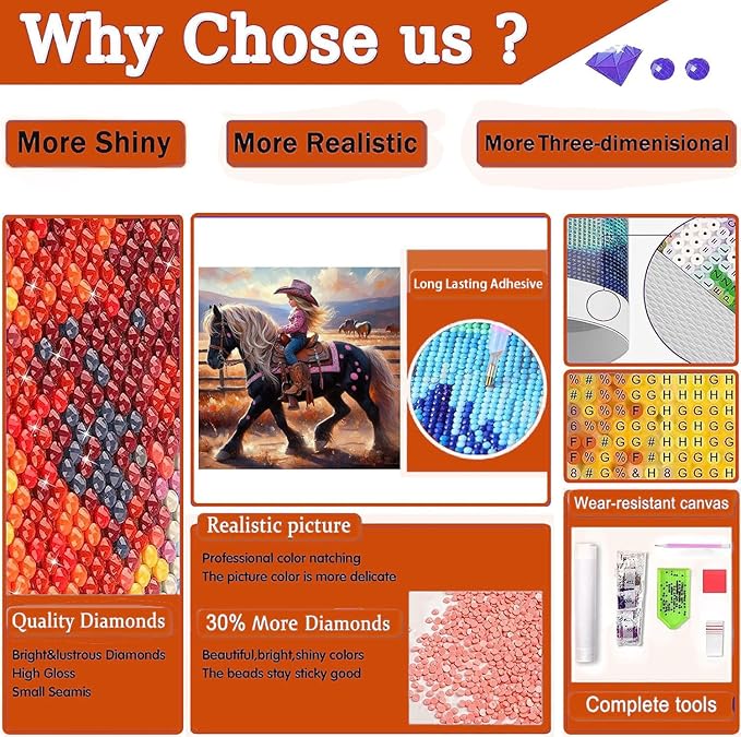 Axquilon Girl Diamond Art Kits for Adults - Horse Diamond Painting Kits for Adults Beginner, DIY 5D Full Drill Gem Art for Home Wall Decor 14x14 inch