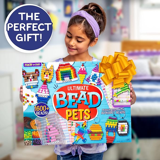 made by me ultimate bead pets by horizon group usa, bead pets crafts for kids, includes over 1400 beads, cording, keychains & carabiner clips, design templates, storage cases & more