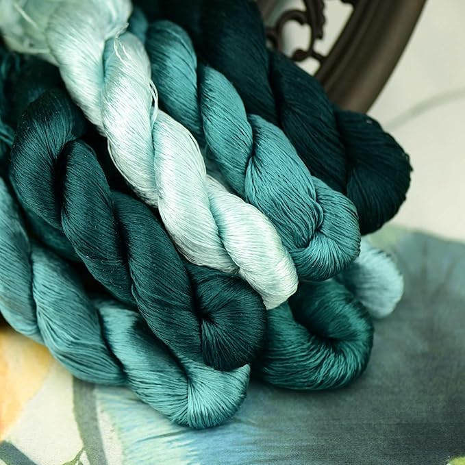 Natural 100% Silk Thread, Handmade Embroidery Thread Silk Floss 7 Colors 110m Each (50)
