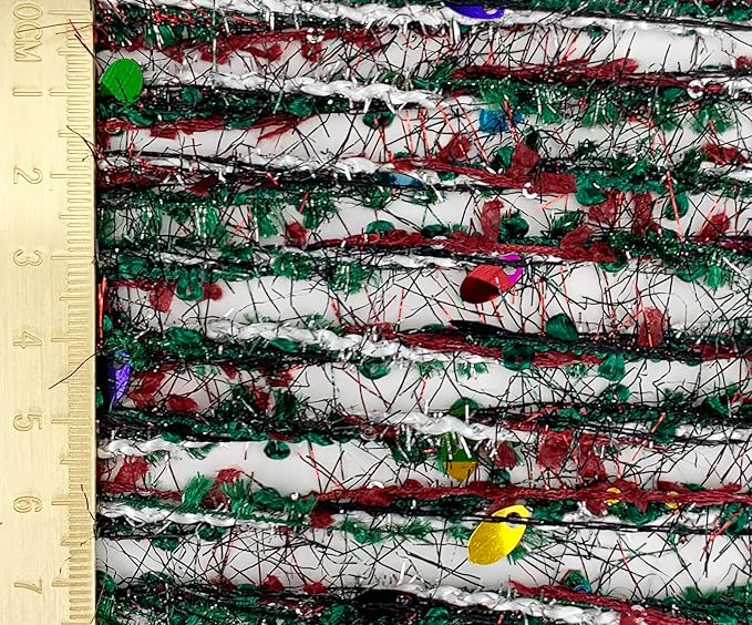 Artisanal Yarn Collection Multifiber Fancy Yarn with Colorful Sequins for Knitting Crocheting Crafts DIY, Set of 3 Rolls (Christmas Green)