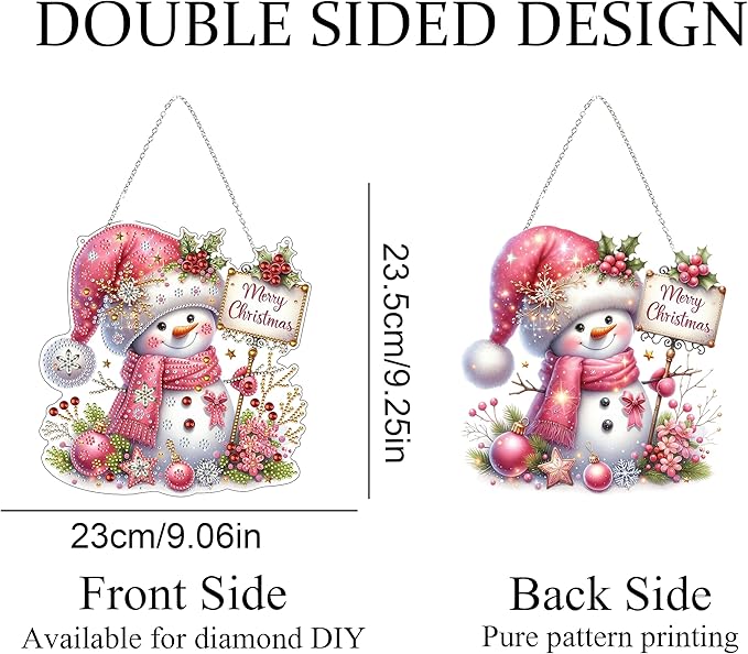 Diamond Art Hanging Kit for Adult,Special Shaped Rhinestone,DIY Acrylic Diamond Art Painting Window Pendants Home Garden Wall Hanging Kits Hanging Ornament,Double Sided. (Christmas Snowman-2)