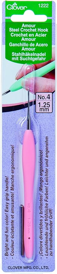 Clover 1222 Amour Steel Crochet Hook No. 4, 1.25mm , Pink