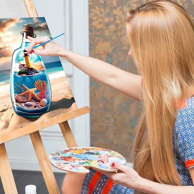 Paint by Numbers Kit for Adults - Beach Bottle Acrylic Adult Paint by Number Kits on Canvas for Beginner, Seaside Lighthouse DIY Oil Painting by Numbers for Adults, Perfect for Home Decor Gift 16"x20"