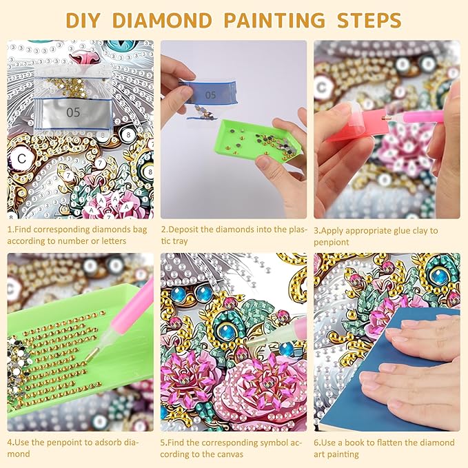 SENQAO Cat Hanging Diamond Art Painting Kits for Adults Beginners, 5D Special Shape Diamond Art Kits, Cat Flower Crystal Rhinestones Diamond Gem Art Painting for Home Garden Wall Decor