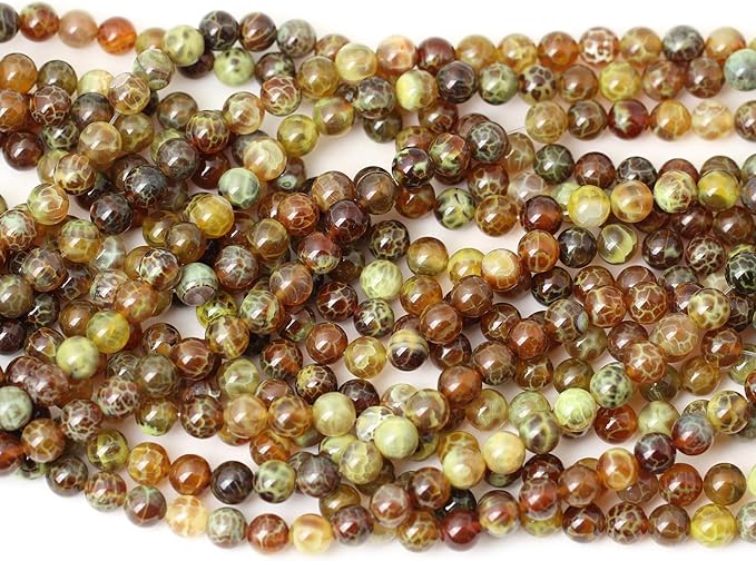 45PCS 8mm Antique Style Dragon Vein Agate Gemstone Round Loose Beads for Jewelry Making