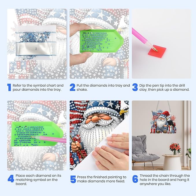 MXJSUA Gnome Eagle Special Shaped Hanging Diamond Painting Art Kits for Adults, Crystal Rhinestone Acrylic Gem Art Pendant Ornaments Kit for Home Decoration and Gift