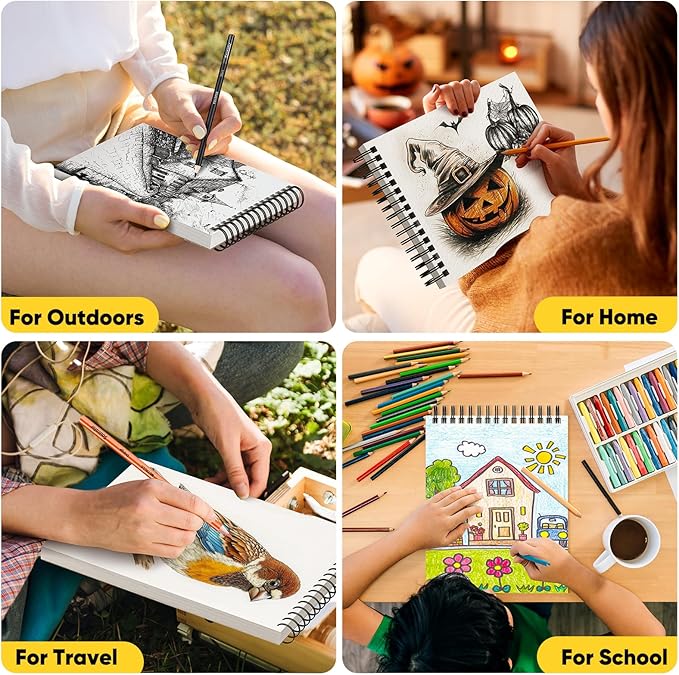 soucolor 8" x 10" sketch book, 100 sheets 8 x 10 sketchbook, 68 lb/100gsm 8" x 10" drawing paper, spiral bound sketch pad, art paper for drawing painting, art supplies gifts