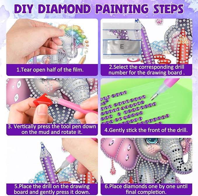 DOMROM Elephant Diamond Art Hanging Kits for Adults, Special Shaped Crystal Diamond Painting Elephant Pendant, DIY Diamond Art Suncatchers Animal for Home Garden Wall Decor Gift