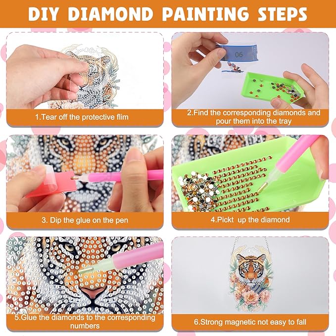 NAIMOER DIY Hanging Diamond Art Kits for Adults, Tiger Diamond Painting Kits, Special Shaped Rhinestone, Acrylic 5D Gem Art Craft Window Pendants Home Garden Wall Hanging Ornament Kits