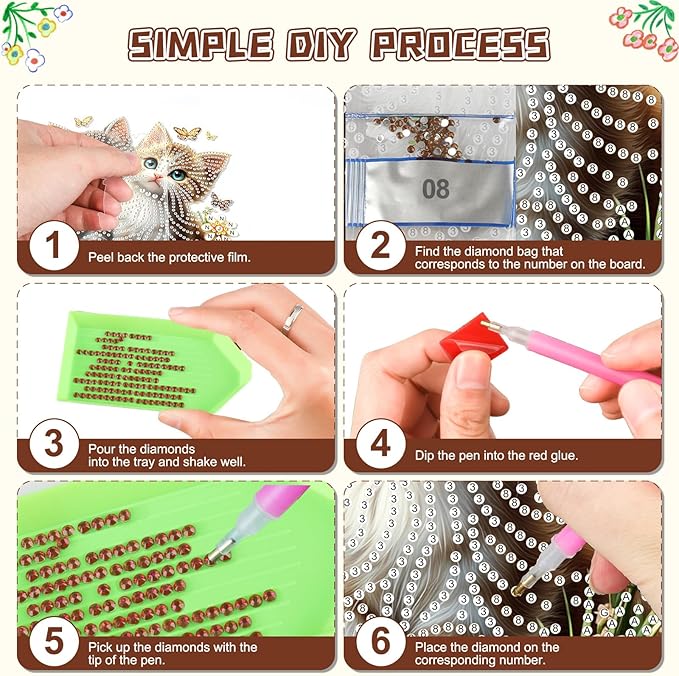 KEYIFA Cats Diamond Painting Kit, DIY Flowers Diamond Art for Adults, Diamonds Pendant Special Shaped Rhinestone Window Hanging Ornaments Home Garden Wall Door Decoration, 20cm Width